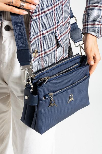 Getcho Tlea Women's Navy Blue Double Compartment Shoulder Bag Zippered Outer Pocket Adjustable Strap Daily Use