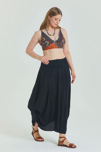 Los banditos Elastic Waist Draped Detailed Large Size Skirt
