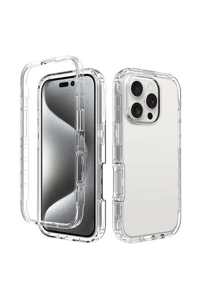 REDz Accessories Carcasă completă 360°, protecție antișoc, compatibilă cu iPhone 16 Pro, silicon transparent