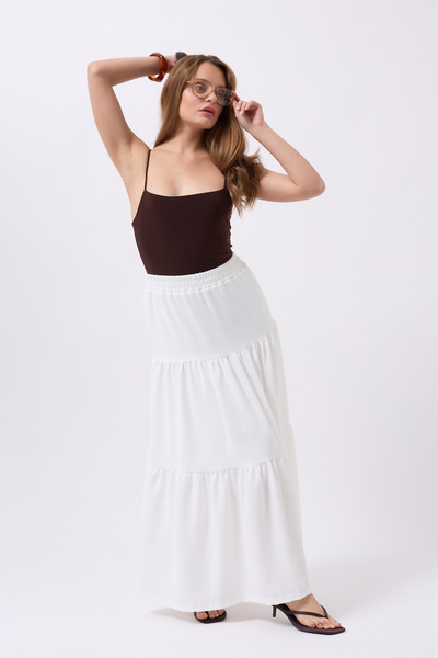 Clu Talia White Layered Maxi Skirt