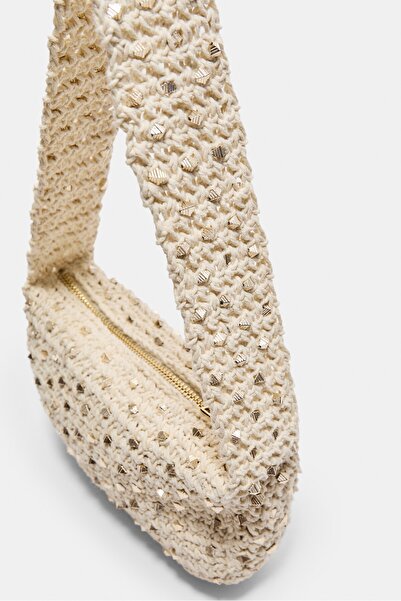 Stradivarius Kroşe boncuklu omuz çantası