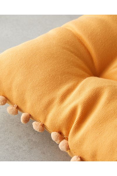 English Home Puff Pompom Single Chair Cushion 40X40 cm Mustard