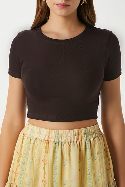 Ritnice Γυναικεία μπλούζα Deal Lux Touch Soft Texture Crop καφέ