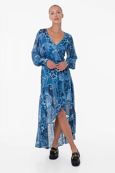 Guess Rochie asimetrica Guess cu imprimeu paisley W3YK48 Bleumarin L INTL