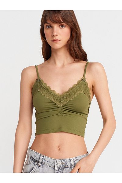 Dilvin 21017 Lace Detailed Top-Light Khaki