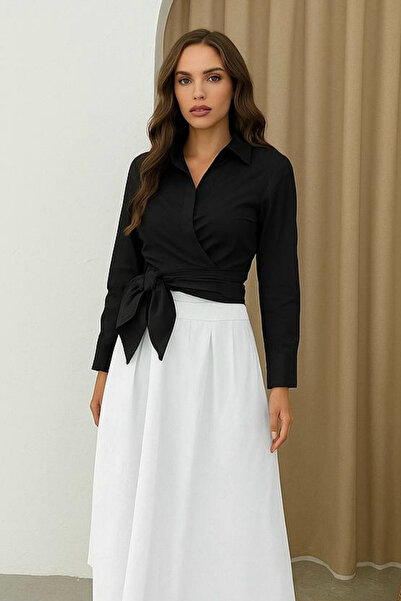 RESSHO Siyah Bağlamalı Gömlek