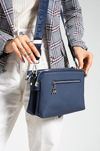 Getcho Tlea Women's Navy Blue Double Compartment Shoulder Bag Zippered Outer Pocket Adjustable Strap Daily Use