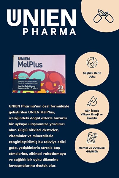UNIEN Pharma UNIEN Melplus 30 Kapsül/ Passiflora Valerian Melisa Papatya Vitamin B6 İçeren Takviye Edici Gıda