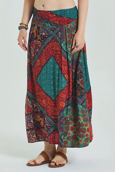 Los banditos Fusta de mărime mare cu detaliu drapat și talie elastică