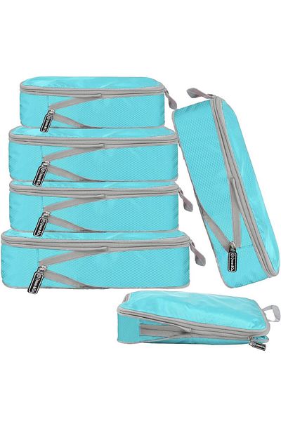 Quasar & Co. Set 6 Huse Organizare Bagaj ®,impermeabile,sistem Compresie/extensie,fermoar,albastru