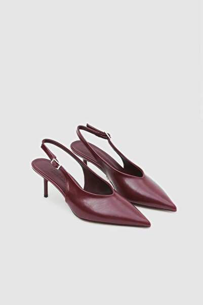 Seniorah Burgundy Skin Pointed Toe Open Back Women's Heeled Shoes