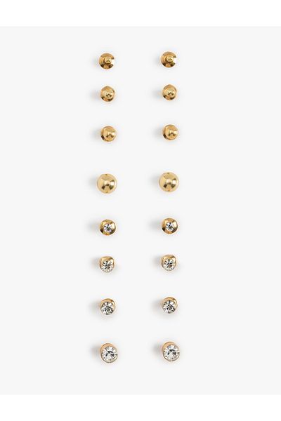 Koton Steel Mixed Stone Detailed 8'Li Earring Set