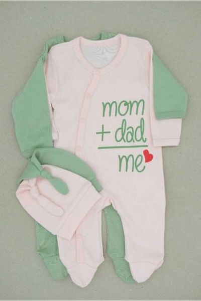 Minisse Mom+dad Printed 2-Piece Baby Jumpsuit Hat Set