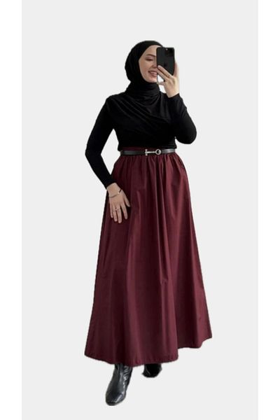 La MatildaLingerie Belt Elastic Poplin Burgundy Skirt Without Pockets