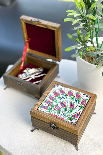 FARİKA Wooden Patterned Multi-Purpose Jewelry - Jewelry Box - Ivy