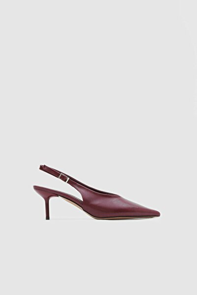 Seniorah Burgundy Skin Pointed Toe Open Back Women's Heeled Shoes