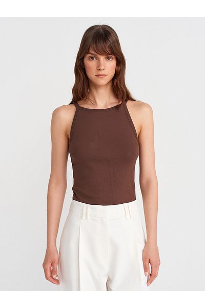 Dilvin 21055 Strappy Tank-Top-Light Brown