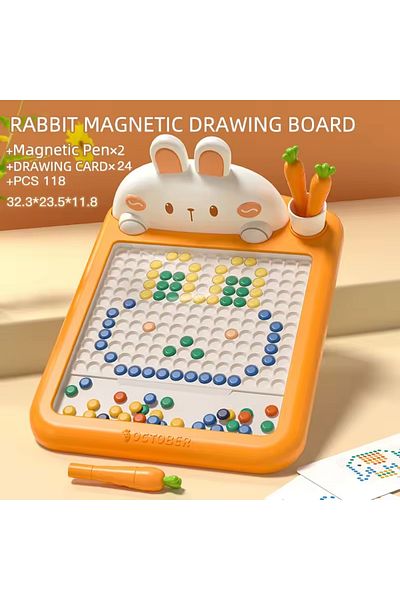 TİNEKE Magnetic Coding Toy Drawing Board Bead Radish Pen Montessori Early Education Tablet Rabbit