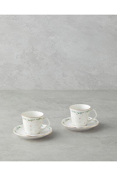 English Home Floria Bone Porcelain 4 Piece Coffee Cup Set for 2 People 80 ml Colorful