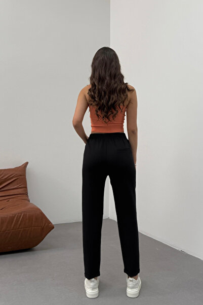 BİKELİFE Kadın Yüksek Bel Bilek Boy Beli Lastikli Kumaş Pantolon