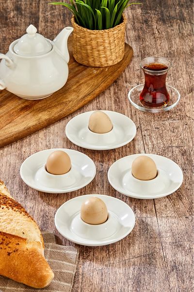 Cooker 4-Piece Porcelain Egg Stand – Breakfast White Egg Bowl Set – Stylish and Convenient Presentation Plate
