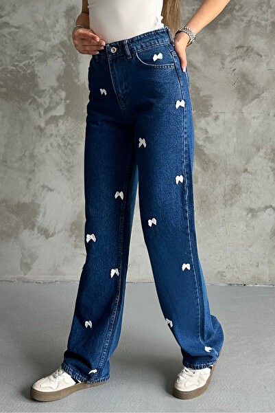 macharel jeans Wide Leg Jean Trousers with Ribbon Detail