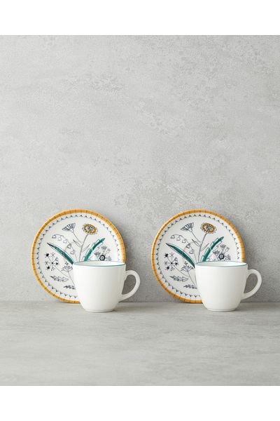 English Home Zelia Bone Porcelain 4 Piece Coffee Cup Set for 2 People 90 ml Colorful