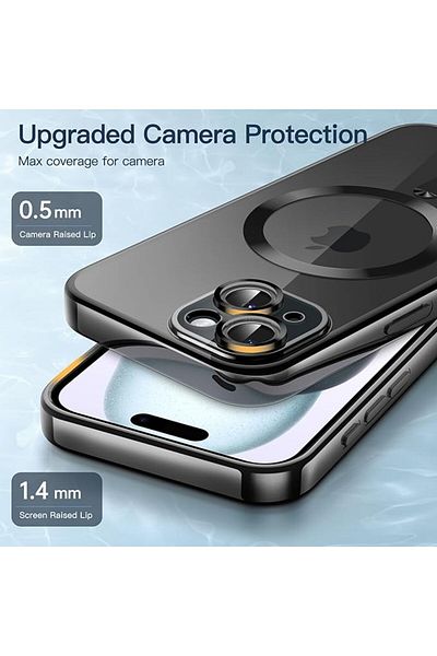 REDz Accessories Husă Luxe Armor, Magsafe, pentru iPhone 15 Plus, protecție cameră, silicon, transparentă, neagră