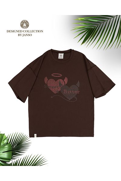 JANSO GROUP -Women Short Sleeve Heart Printed Tshirt Large Size Oversize Cotton Fabric