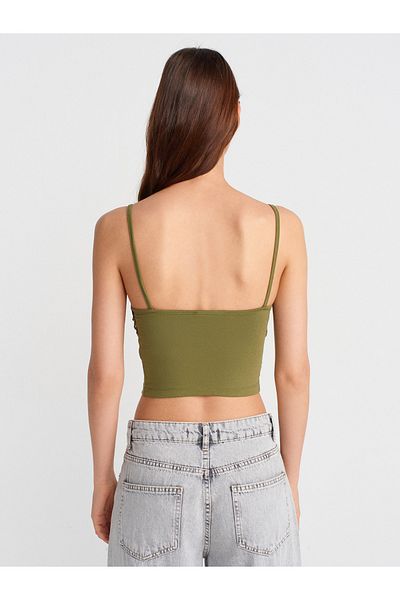 Dilvin 21017 Lace Detailed Top-Light Khaki
