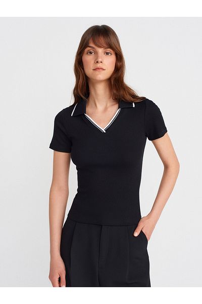 Dilvin 31687 Polo Neck T-Shirt-Black