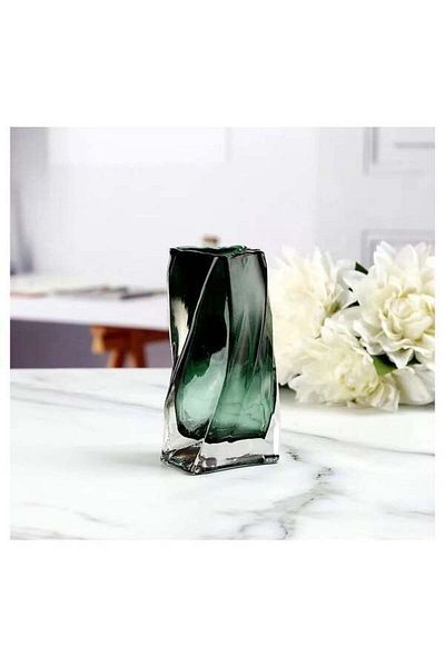 Generic Decorative Glass Vase, Green Geometric Design, Modern European Style