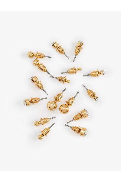 Koton Steel Mixed Stone Detailed 8'Li Earring Set