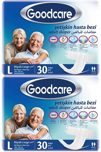 Goodcare Patient Diaper Adult Textile Surface with Waist Band L Large - Large 60 Pieces (2Pk*30)