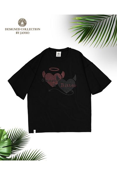 JANSO GROUP -Women Short Sleeve Heart Printed Tshirt Large Size Oversize Cotton Fabric