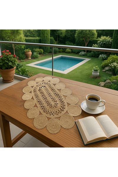 CollessiaHome Riva 62x42 cm Τραπεζομάντιλο από άχυρο σχοινί γιούτας Runner Κάλυμμα τραπεζιού σαλονιού Κάλυμμα κονσόλας Μικρό χαλάκι