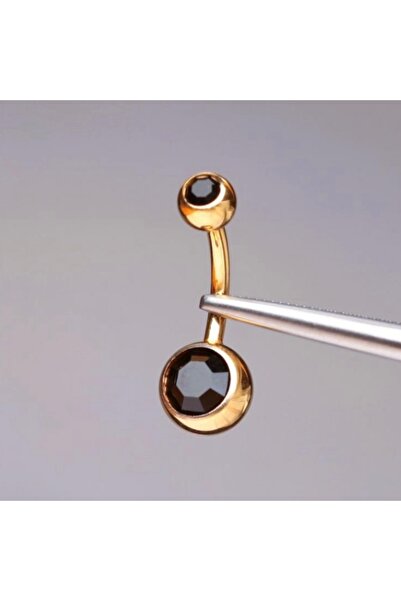 Bylin Çift Siyah Taşlı %100 G23 Titanyum Göbek Piercing - Bar Uzunluğu 10 Mm ...