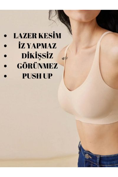 FİTFORMGİYİM Laser Cut Seamless Padded Soft Non-Marking Invisible Invisible Push up Gathering Bra Without Underwire