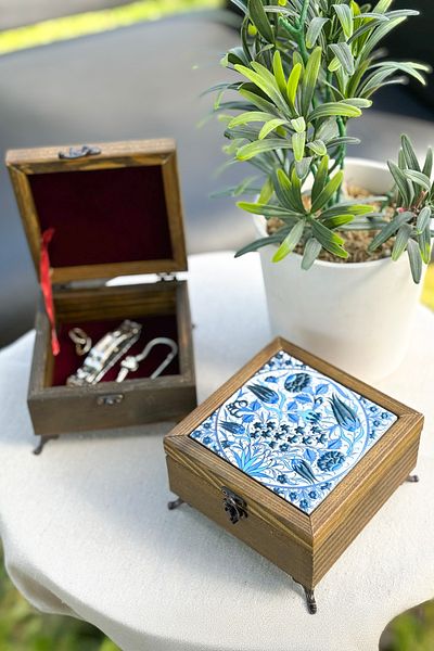 FARİKA Wooden Patterned Multi-Purpose Jewelry - Jewelry Box - Nazli