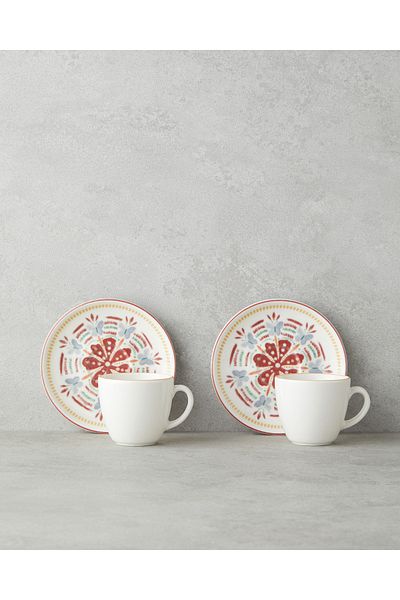 English Home Elvina Bone Porcelain 4 Piece Coffee Cup Set for 2 People 90 ml Colorful