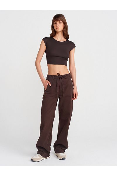 Dilvin 71986 Cotton Denim Pants with Hidden Pocket-Brown