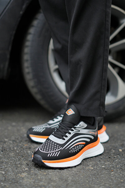 SOLAZER Erkek Siyah Turuncu Sneaker Günlük Spor Ayakkabı 33