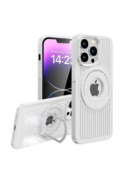 REDz Accessories Carcasă Cooler Ring, Magsafe, inel de susținere, compatibilă cu iPhone 15 Pro Max, decupaj cu logo, albă