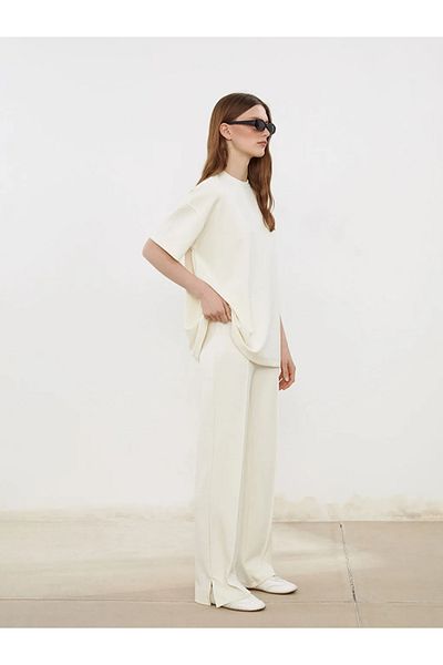 LC Waikiki Lcw vision ecru slim fit modal blend women's pleated pants