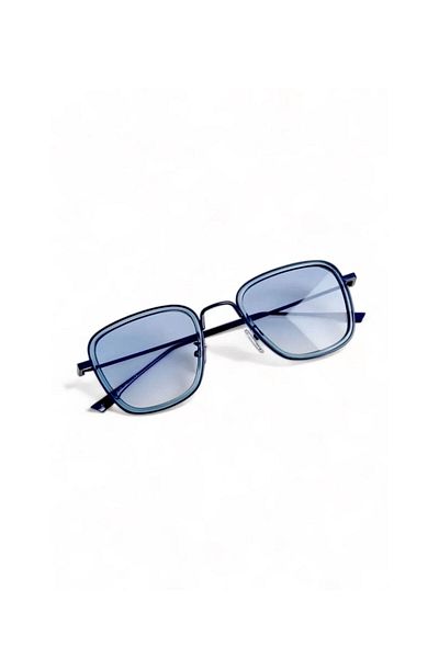 REN EYEWEAR BLUE GLASSED METAL FRAME SQUARE LARGE SIZE SUNGLASSES UNISEX