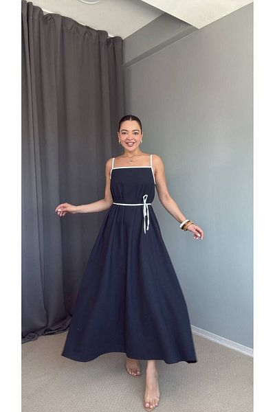 AlisaSu Rochie lungă casual cu bretele de in