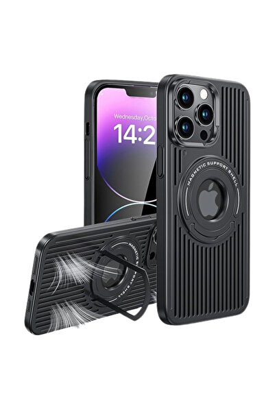 REDz Accessories Carcasă Cooler Ring, Magsafe, inel de susținere, compatibilă cu iPhone 15 Pro Max, decupaj cu logo, neagră