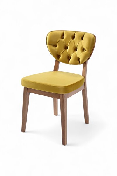 MYMASSA Boston Sandalye - Babyface Sarı - Kahve Gürgen Iskelet - Salon Sandalyesi / Mutfak Sandalyesi