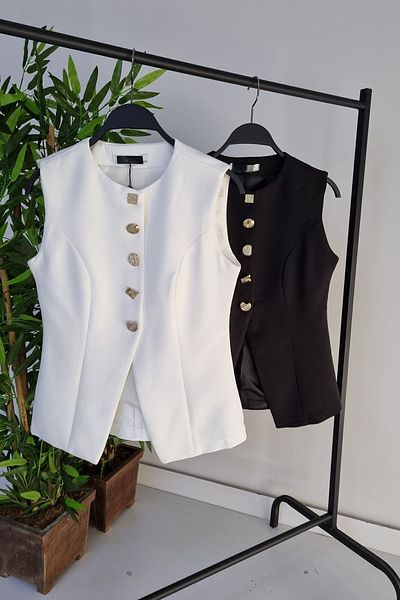 BETULAKSUBUTİK Ecru Premium Quality Design Vest - Button Detailed and Lined
