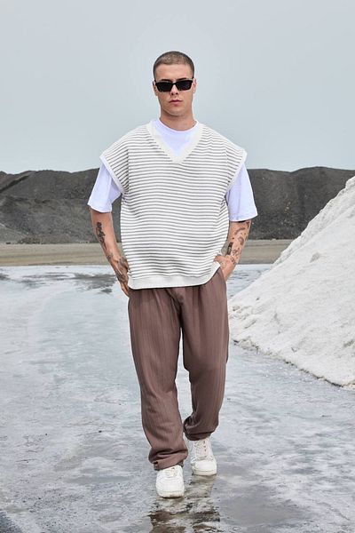 OKSHEN Men's Striped Oversize Sweater
